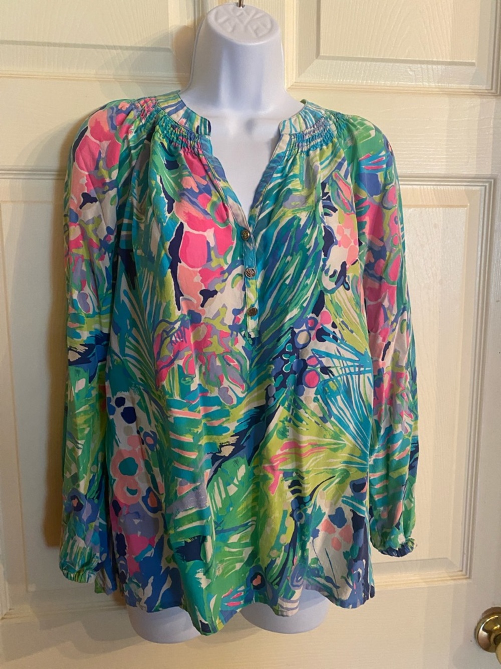 Lilly Pulitzer Multicolor Tropical Print Long-Sleeve Peasant Top